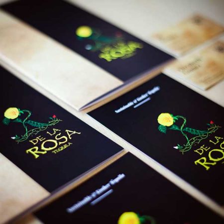 Branded print materials for De La Rosa Tequila